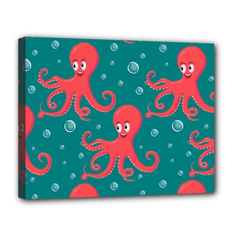 Cute Smiling Red Octopus Swimming Underwater Canvas 14  X 11  (stretched) by Pakemis