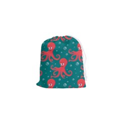 Cute Smiling Red Octopus Swimming Underwater Drawstring Pouch (xs) by Pakemis