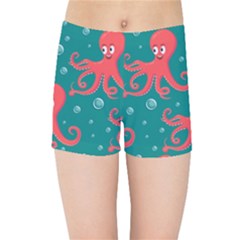 Cute Smiling Red Octopus Swimming Underwater Kids  Sports Shorts