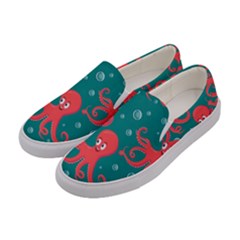 Cute Smiling Red Octopus Swimming Underwater Women s Canvas Slip Ons by Pakemis