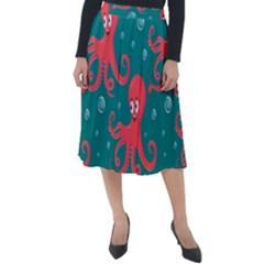 Cute Smiling Red Octopus Swimming Underwater Classic Velour Midi Skirt  by Pakemis