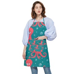 Cute Smiling Red Octopus Swimming Underwater Pocket Apron by Pakemis