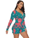 Cute Smiling Red Octopus Swimming Underwater Long Sleeve Boyleg Swimsuit View3