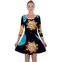 Seamless Pattern With Sun Moon Children Quarter Sleeve Skater Dress