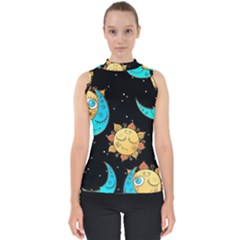 Seamless Pattern With Sun Moon Children Mock Neck Shell Top