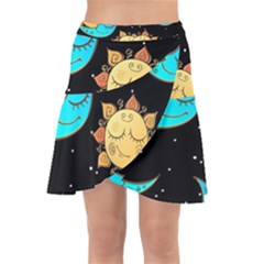 Seamless Pattern With Sun Moon Children Wrap Front Skirt by Pakemis