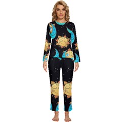 Seamless Pattern With Sun Moon Children Womens  Long Sleeve Lightweight Pajamas Set by Pakemis