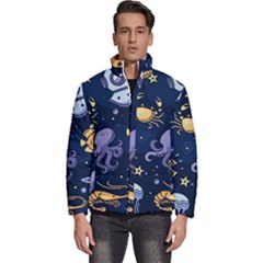 Marine Seamless Pattern Thin Line Memphis Style Men s Puffer Bubble Jacket Coat by Pakemis