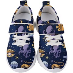 Marine Seamless Pattern Thin Line Memphis Style Kids  Velcro Strap Shoes by Pakemis