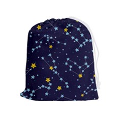 Seamless Pattern With Cartoon Zodiac Constellations Starry Sky Drawstring Pouch (xl) by Pakemis