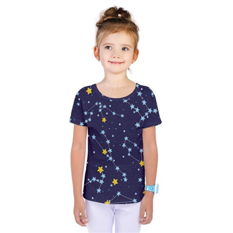 Seamless Pattern With Cartoon Zodiac Constellations Starry Sky Kids  One Piece Tee by Pakemis