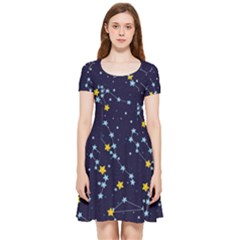 Seamless Pattern With Cartoon Zodiac Constellations Starry Sky Inside Out Cap Sleeve Dress by Pakemis