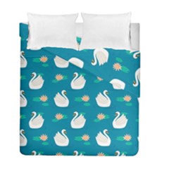 Elegant Swan Pattern With Water Lily Flowers Duvet Cover Double Side (Full/ Double Size)