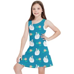 Elegant Swan Pattern With Water Lily Flowers Kids  Lightweight Sleeveless Dress by Pakemis