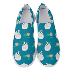 Elegant Swan Pattern With Water Lily Flowers Women s Slip On Sneakers by Pakemis