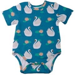Elegant Swan Pattern With Water Lily Flowers Baby Short Sleeve Onesie Bodysuit