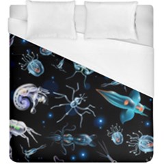 Colorful Abstract Pattern Consisting Glowing Lights Luminescent Images Marine Plankton Dark Backgrou Duvet Cover (king Size) by Pakemis