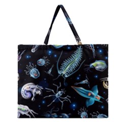 Colorful Abstract Pattern Consisting Glowing Lights Luminescent Images Marine Plankton Dark Backgrou Zipper Large Tote Bag