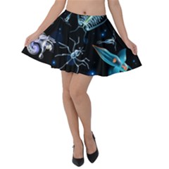 Colorful Abstract Pattern Consisting Glowing Lights Luminescent Images Marine Plankton Dark Backgrou Velvet Skater Skirt by Pakemis