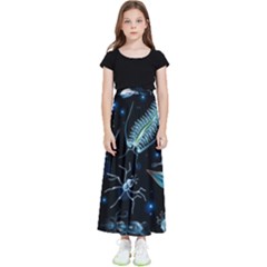 Colorful Abstract Pattern Consisting Glowing Lights Luminescent Images Marine Plankton Dark Backgrou Kids  Flared Maxi Skirt by Pakemis