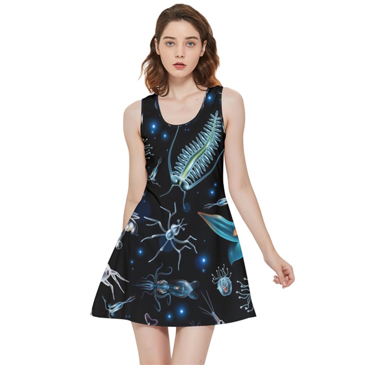 Colorful Abstract Pattern Consisting Glowing Lights Luminescent Images Marine Plankton Dark Backgrou Inside Out Reversible Sleeveless Dress