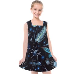 Colorful Abstract Pattern Consisting Glowing Lights Luminescent Images Marine Plankton Dark Backgrou Kids  Cross Back Dress by Pakemis