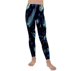 Colorful Abstract Pattern Consisting Glowing Lights Luminescent Images Marine Plankton Dark Backgrou Kids  Lightweight Velour Leggings by Pakemis