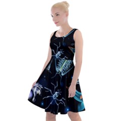 Colorful Abstract Pattern Consisting Glowing Lights Luminescent Images Marine Plankton Dark Backgrou Knee Length Skater Dress by Pakemis