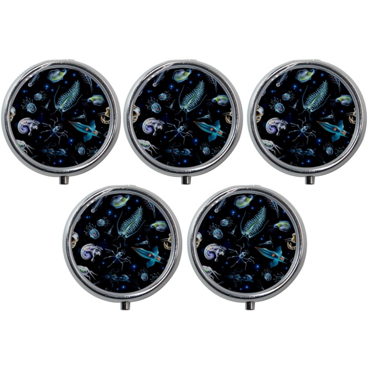 Colorful Abstract Pattern Consisting Glowing Lights Luminescent Images Marine Plankton Dark Backgrou Mini Round Pill Box (Pack of 5)