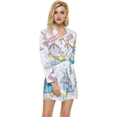 Cute-seamless-pattern-with-space Long Sleeve Satin Robe by Pakemis