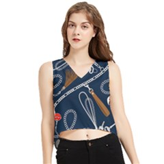 Chains-seamless-pattern V-neck Cropped Tank Top