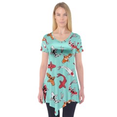 Pattern-with-koi-fishes Short Sleeve Tunic  by Pakemis