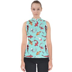 Pattern-with-koi-fishes Mock Neck Shell Top