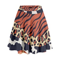 Mixed-animal-skin-print-safari-textures-mix-leopard-zebra-tiger-skins-patterns-luxury-animals-textur High Waist Skirt by Pakemis