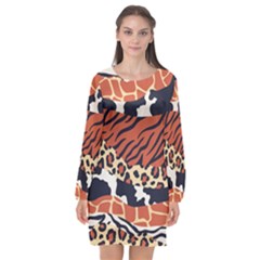 Mixed-animal-skin-print-safari-textures-mix-leopard-zebra-tiger-skins-patterns-luxury-animals-textur Long Sleeve Chiffon Shift Dress  by Pakemis