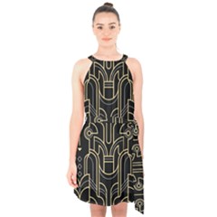 Art-deco-geometric-abstract-pattern-vector Halter Collar Waist Tie Chiffon Dress by Pakemis