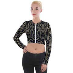 Art-deco-geometric-abstract-pattern-vector Long Sleeve Cropped Velvet Jacket by Pakemis