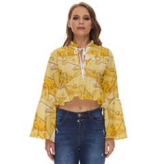 Cheese-slices-seamless-pattern-cartoon-style Boho Long Bell Sleeve Top