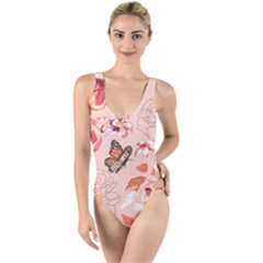 Beautiful-seamless-spring-pattern-with-roses-peony-orchid-succulents High Leg Strappy Swimsuit by Pakemis