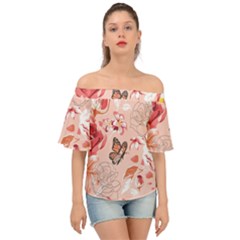 Beautiful-seamless-spring-pattern-with-roses-peony-orchid-succulents Off Shoulder Short Sleeve Top by Pakemis