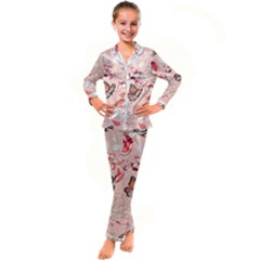 Beautiful-seamless-spring-pattern-with-roses-peony-orchid-succulents Kid s Satin Long Sleeve Pajamas Set by Pakemis