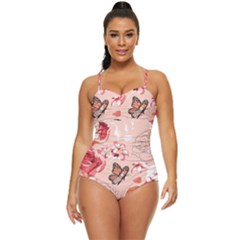 Beautiful-seamless-spring-pattern-with-roses-peony-orchid-succulents Retro Full Coverage Swimsuit by Pakemis