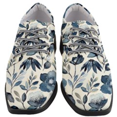 Indigo-watercolor-floral-seamless-pattern Women Heeled Oxford Shoes by Pakemis