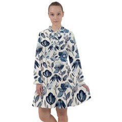 Indigo-watercolor-floral-seamless-pattern All Frills Chiffon Dress by Pakemis