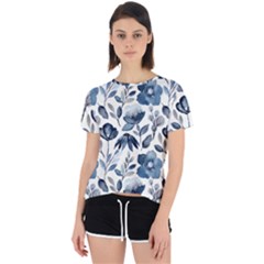 Indigo-watercolor-floral-seamless-pattern Open Back Sport Tee by Pakemis