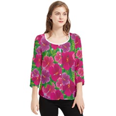 Background-cute-flowers-fuchsia-with-leaves Chiffon Quarter Sleeve Blouse