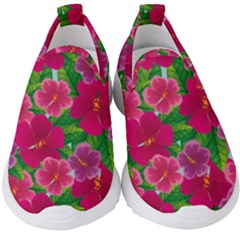 Background-cute-flowers-fuchsia-with-leaves Kids  Slip On Sneakers by Pakemis