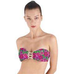 Background-cute-flowers-fuchsia-with-leaves Twist Bandeau Bikini Top by Pakemis