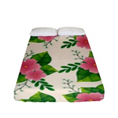 Cute-pink-flowers-with-leaves-pattern Fitted Sheet (full/ Double Size)