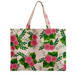 Cute-pink-flowers-with-leaves-pattern Zipper Mini Tote Bag by Pakemis